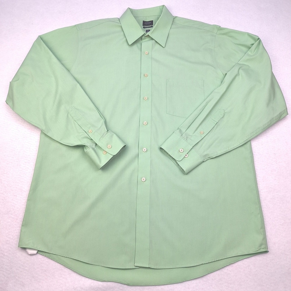 Arrow Dress Shirt Mens 16.5 34/35 Light Green Classic Fit No Iron Business Shirt